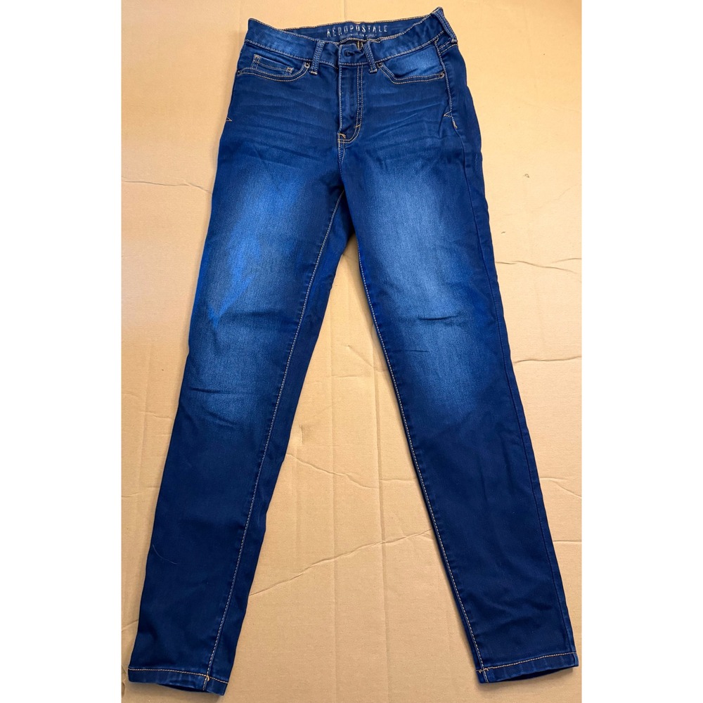 Aeropostale Womens Dark Wash High Waisted Skinny Jeans Size 2 Regular Blue Denim